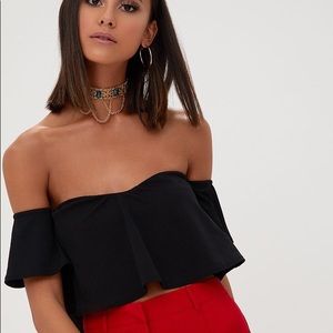 Black Bardot sweetheart Neckline Crop top